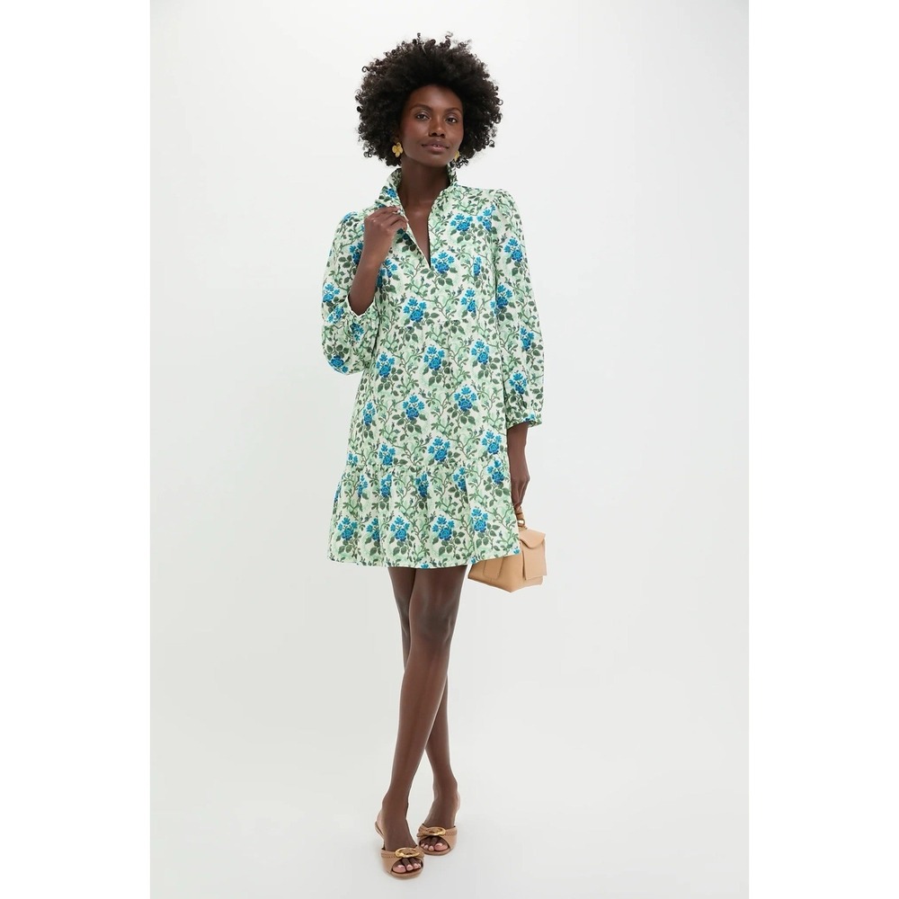 TUCKERNUCK Cerulean Vine Cotton Linen Palmerston Dress Size XL Green Blue Floral